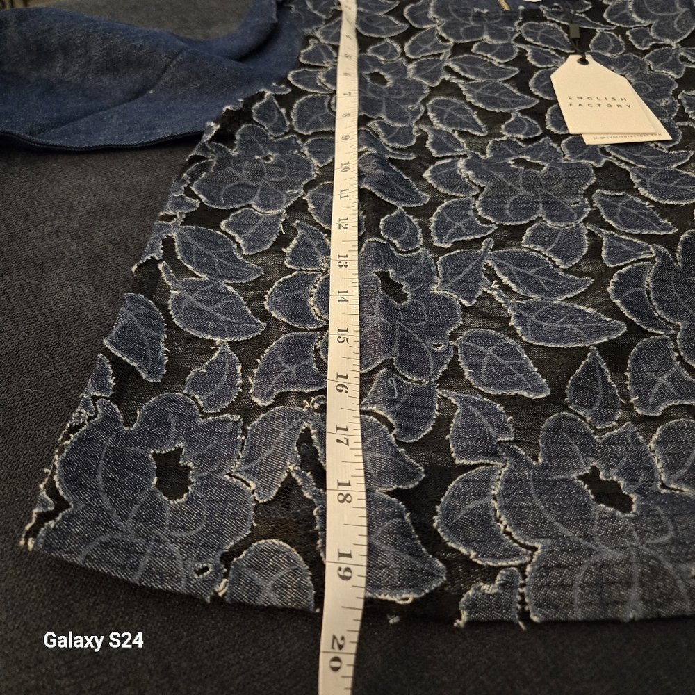 English Factory Womens Denim Blue  Embroidered Flower Long Sleeves Blouse Sz: XS - Picture 8 of 9